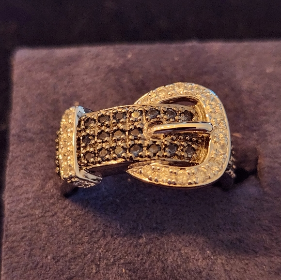 Buckle Ring blue stone accent in 925 Silver. Size 10 - Picture 2 of 6